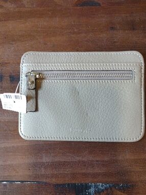 Lodis Leather Card Wallet in Light Beige with Gold Hardware